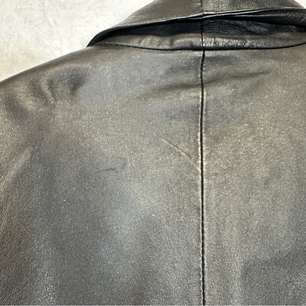 Vintage 80s Wilsons Black Leather Paisley Print Long Sleeve Coat Size M - Picture 11 of 13
